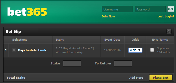 Bet365 Ascot betslip