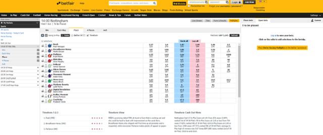 Betfair screen example 2