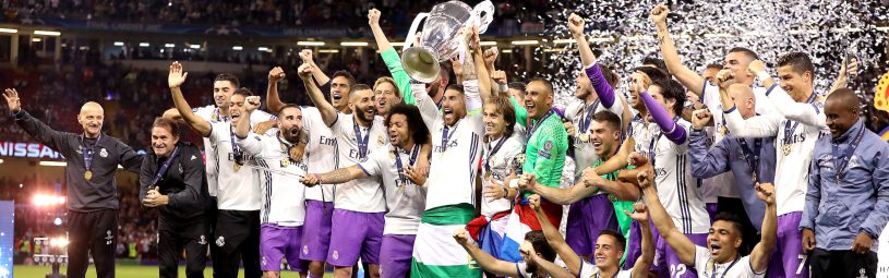 Real Madrid's Sergio Ramos celebrates with the trophy during the UEFA Champions League Final at the National Stadium, Cardiff.