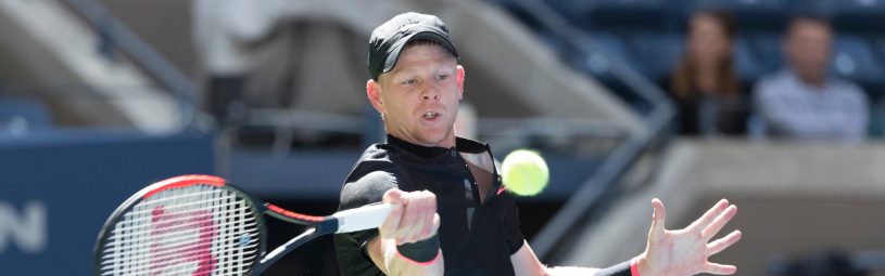 Kyle Edmund of Great Britain returns ball during match against Denis Shapovalov of Canada at US Open Championships at Billie Jean King National Tennis Center (Photo by Lev Radin / Pacific Press/Sipa USA)