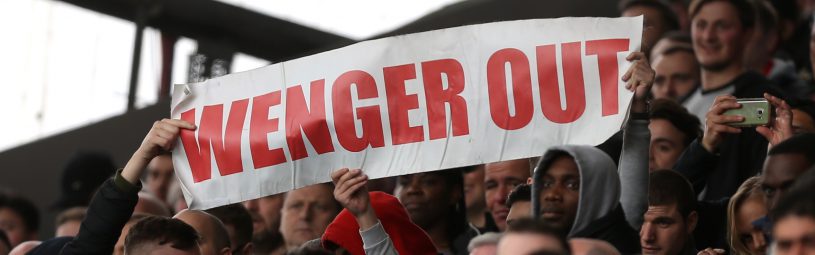18 March 2017 Premier League Football : West Bromwich Albion v Arsenal :
Arsenal supporters holding up a Wenger Out banner.
Photo: Mark Leech