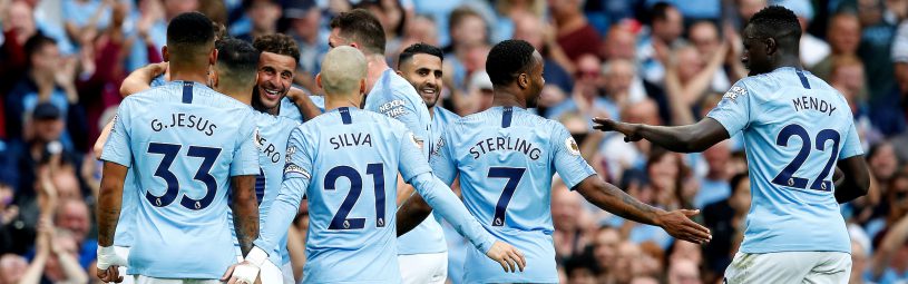 Manchester City's Kyle Walker (third left) celebrates scoring his side's second goal of the game during the Premier League match at the Etihad Stadium, Manchester.