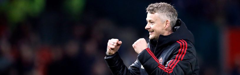 Manchester United interim manager Ole Gunnar Solskjaer celebrates the win after the Premier League match at Old Trafford, Manchester.