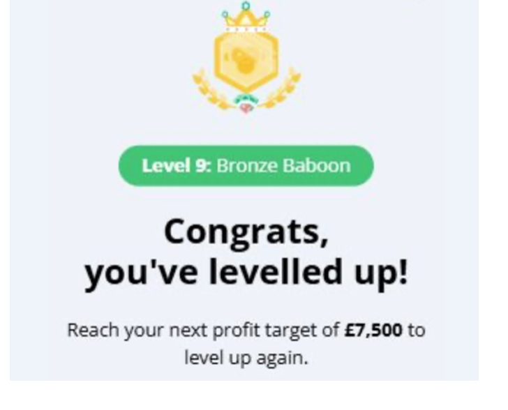 OddsMonkey level up notification: Level 9 Bronze Baboon