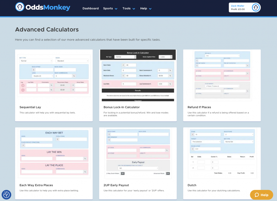 The OddsMonkey advanced calculators suite